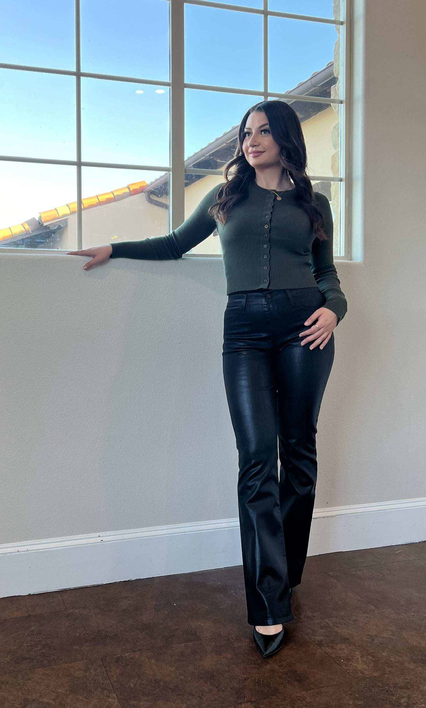 ARIANA SLIM BLACK COATED BOOTCUT DENIM