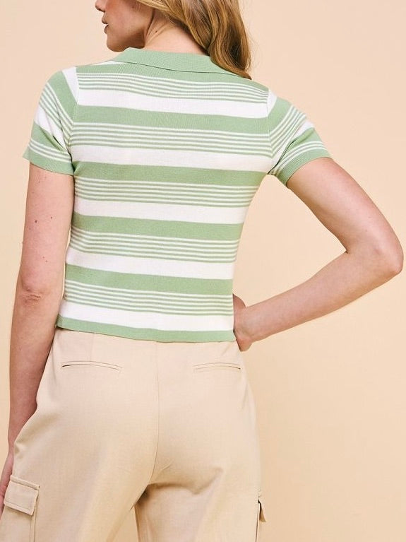 LAINEY GREEN STRIPE TOP