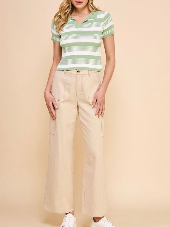 LAINEY GREEN STRIPE TOP