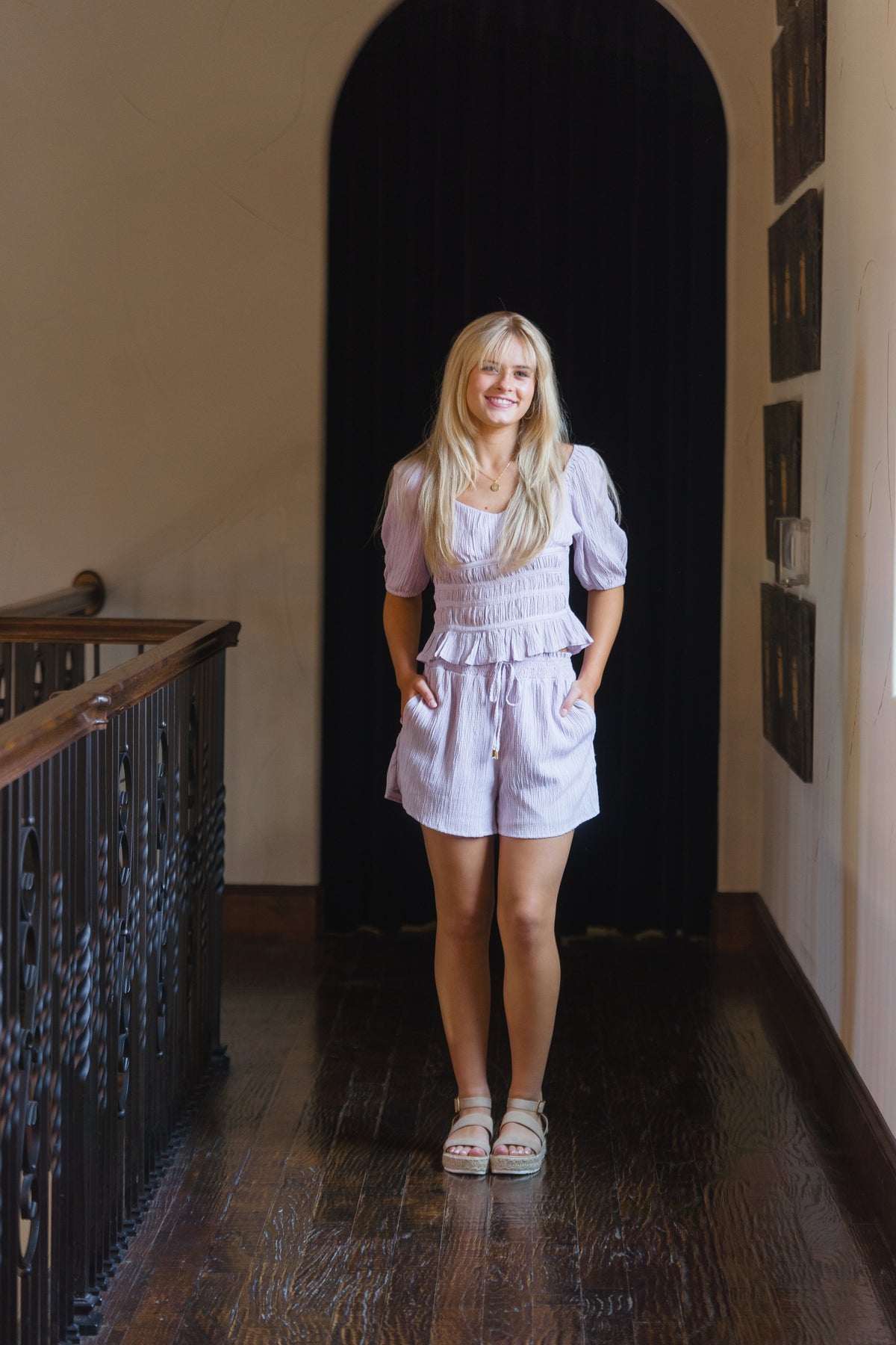 Natural stripe drawstring shorts! 