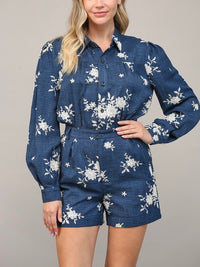 NAVY EMBROIDERED ROMPER