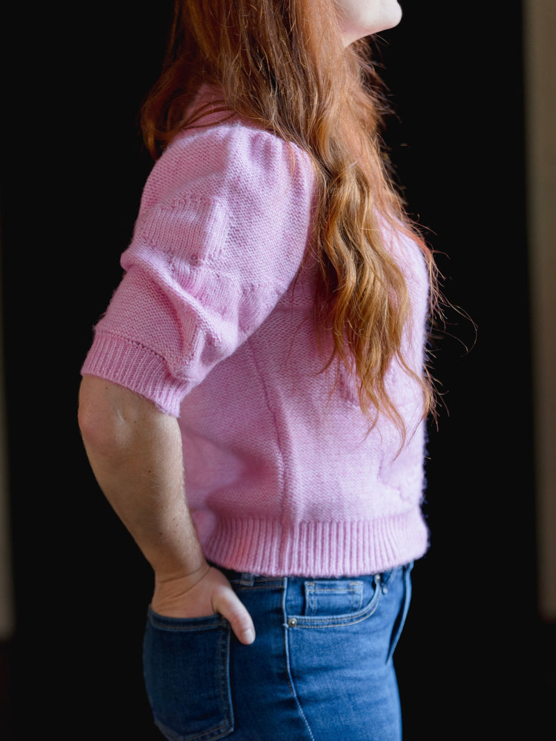 FUCHSIA PINK SHORT SLEEVE SWEATER