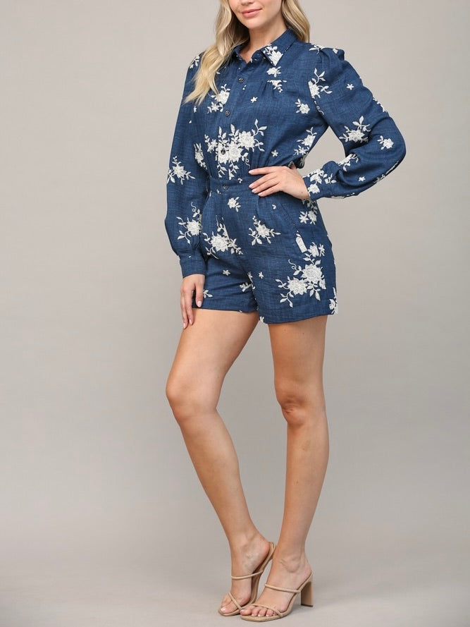 NAVY EMBROIDERED ROMPER