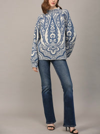 JAQUIEJACQUARD KNIT BLUESWEATER