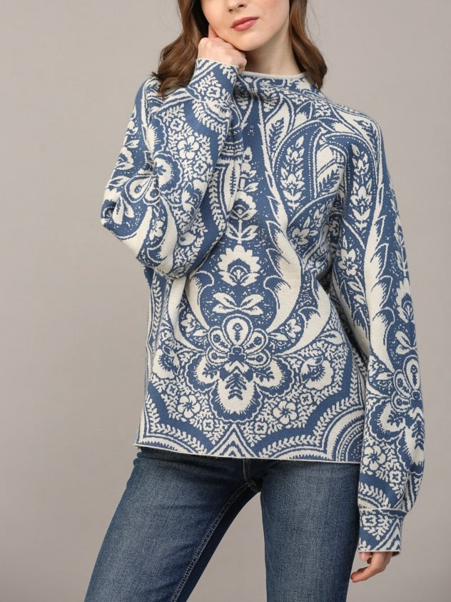 JAQUIEJACQUARD KNIT BLUESWEATER