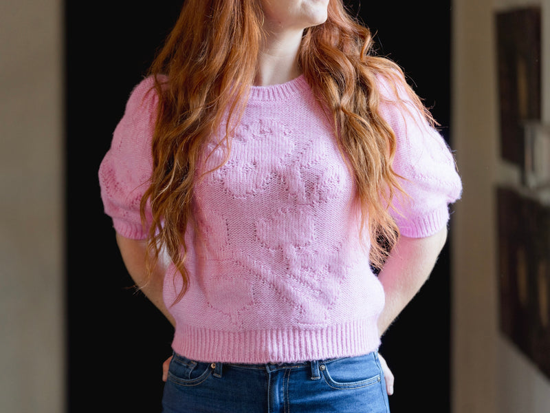 FUCHSIA PINK SHORT SLEEVE SWEATER