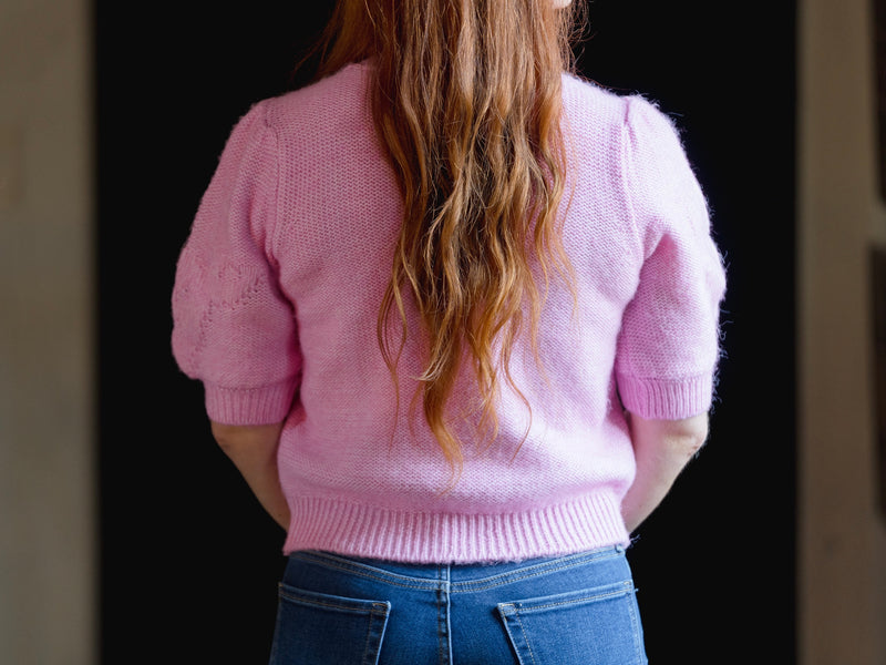 FUCHSIA PINK SHORT SLEEVE SWEATER