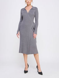 HEATHER GRAY WRAP SWEATER DRESS