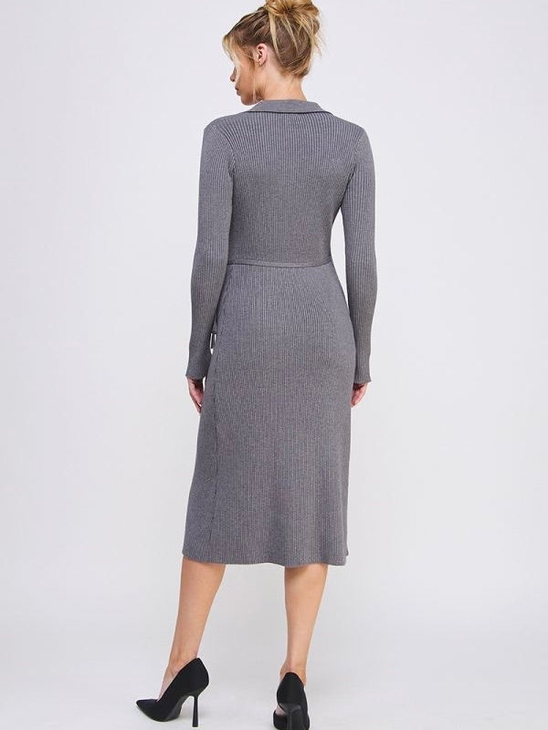 HEATHER GRAY WRAP SWEATER DRESS